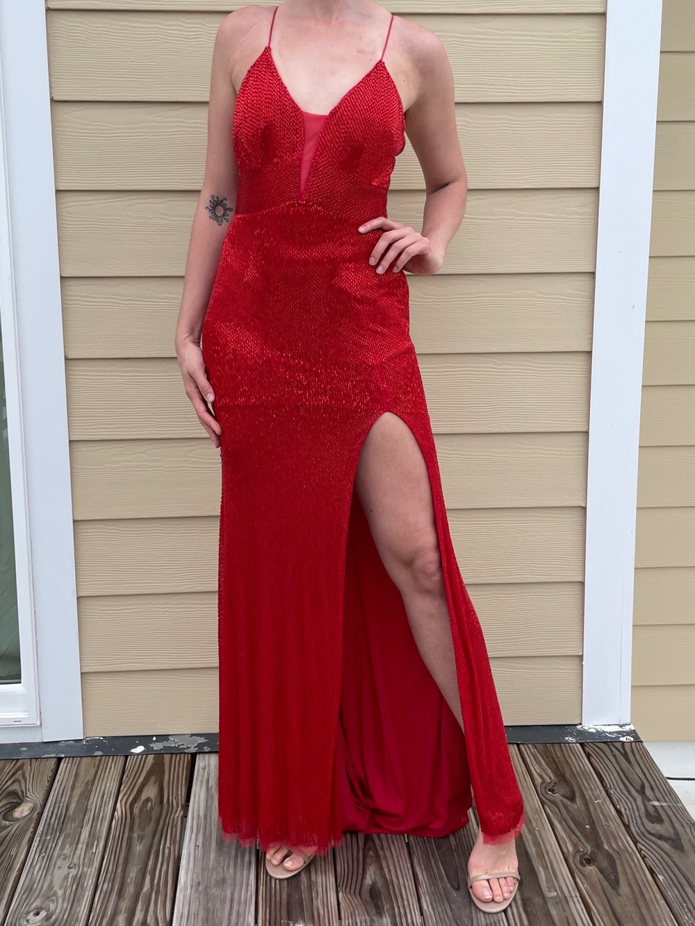 New Rachel Allan Beaded Red Gown Size 0 and 6